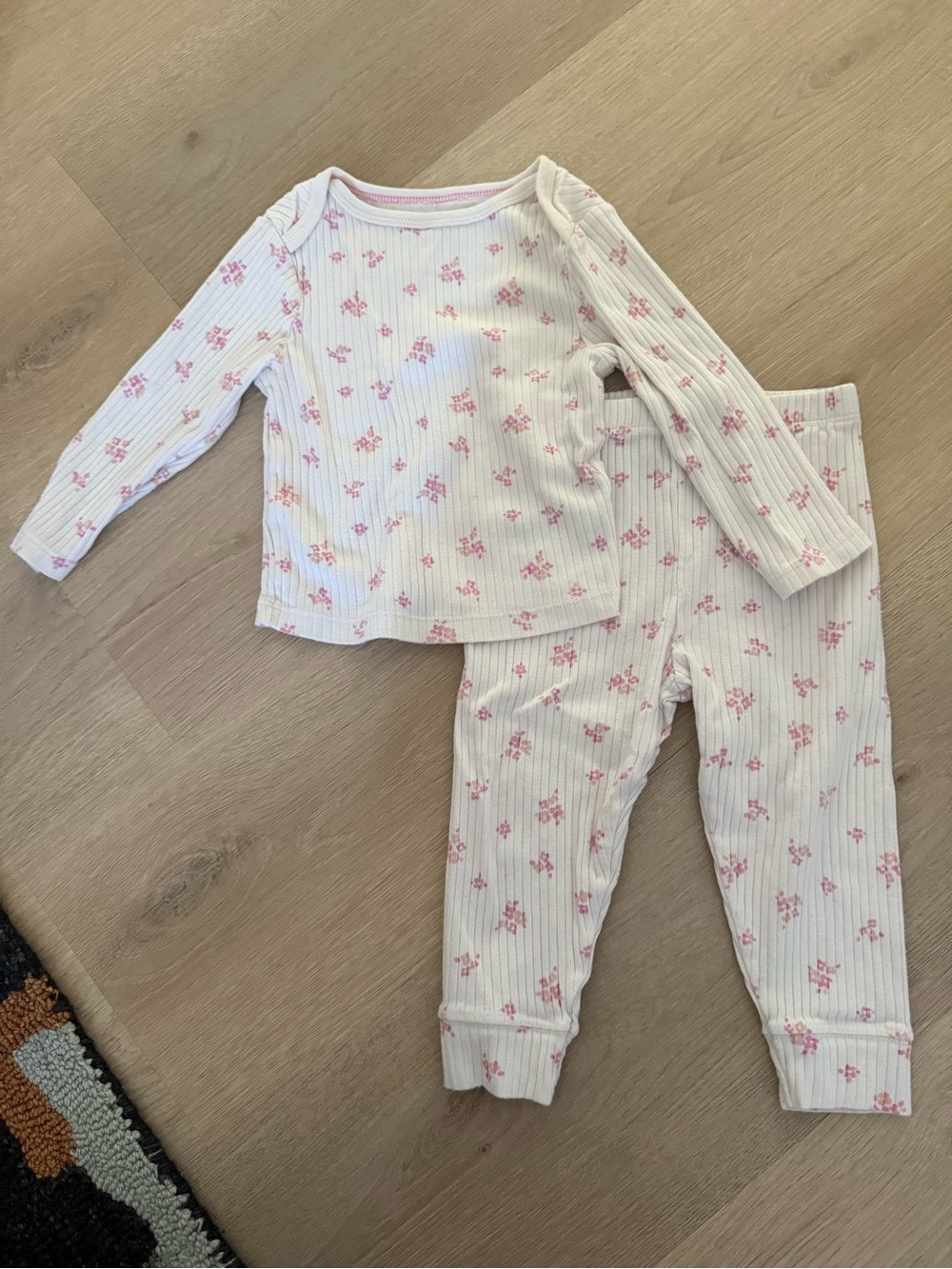 Cloud Island 100% Cotton ribbed pajama set with floral print